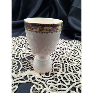 Vintage Porcelain Double Ended Egg Cup Floral Rose Gold Trim Gilt Ceramic